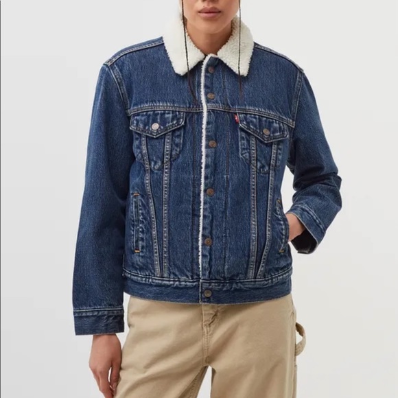 LEVI’S denim Sherpa jacket in dark wash - Picture 2 of 4